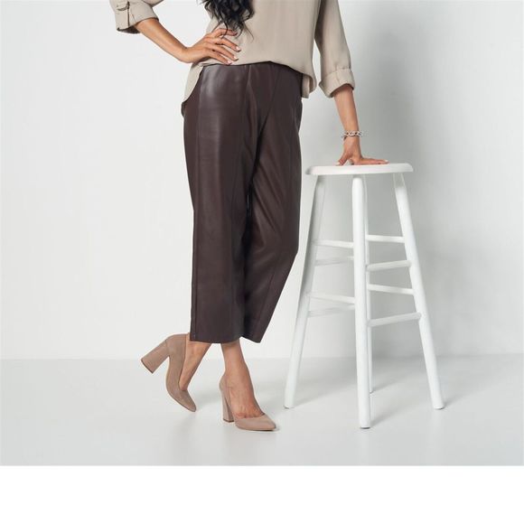GRAVER Susan Graver Faux Leather Wide-Leg Crop Pants A399687 - Picture 1 of 1